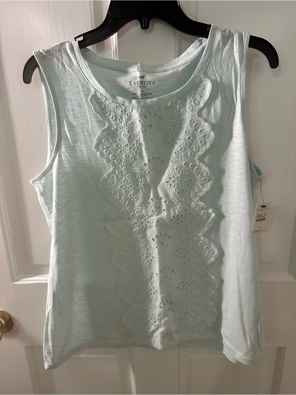 Talbots Women's Light Blue Eyelet Front Sleeveless Top